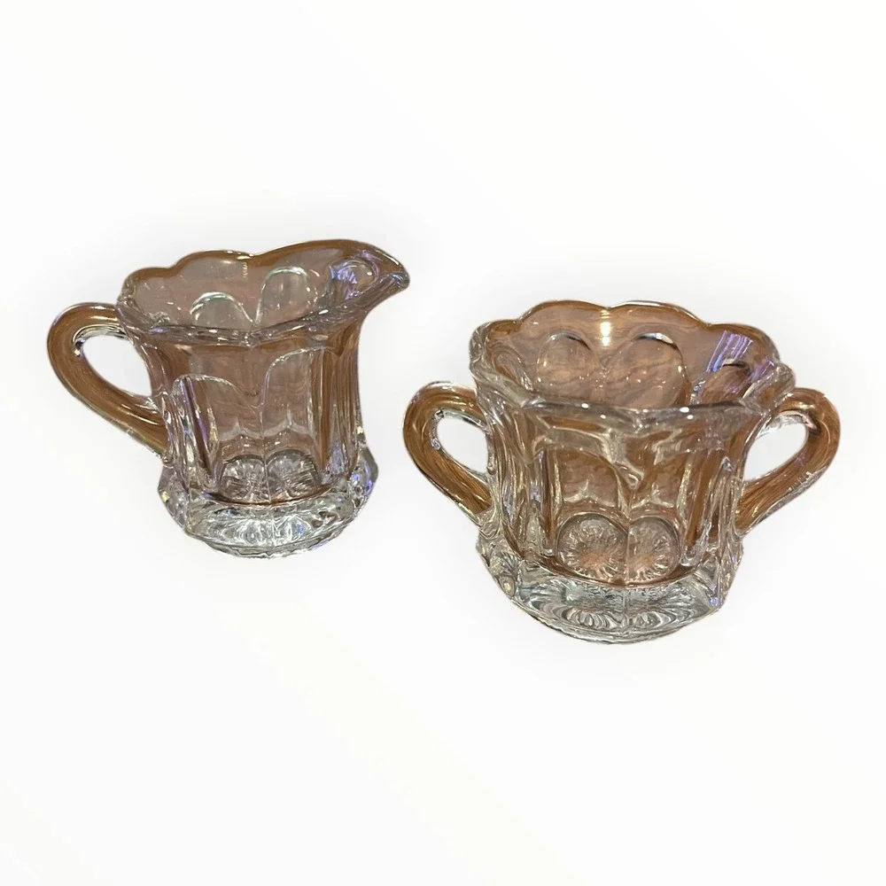 Vintage Heisey Clear Glass Sugar and Creamer Set Paneled Scalloped Edge Antique